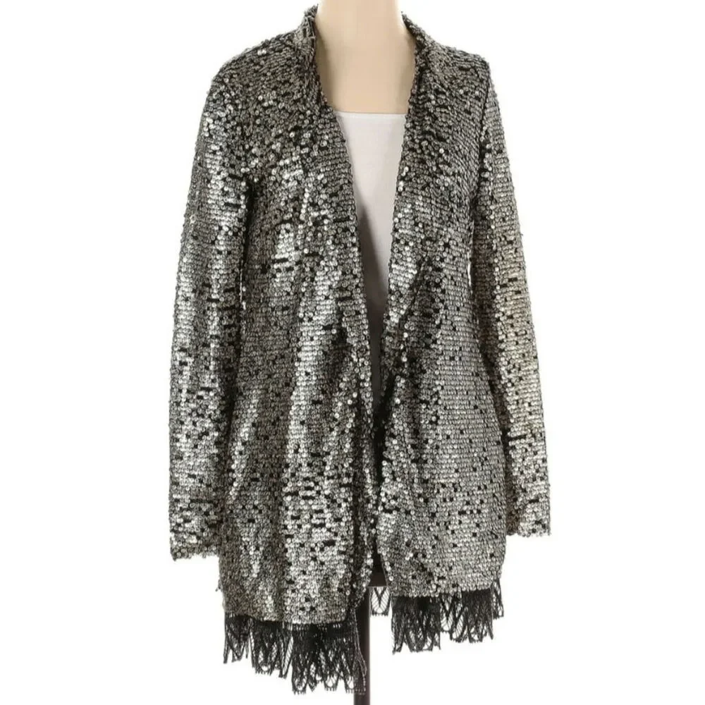 Free People Stardust Tarnished Sequin Lace XS Coat Jacket